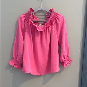 Tuckernuck Pink Ruffled Blouse with Gathered Neckline